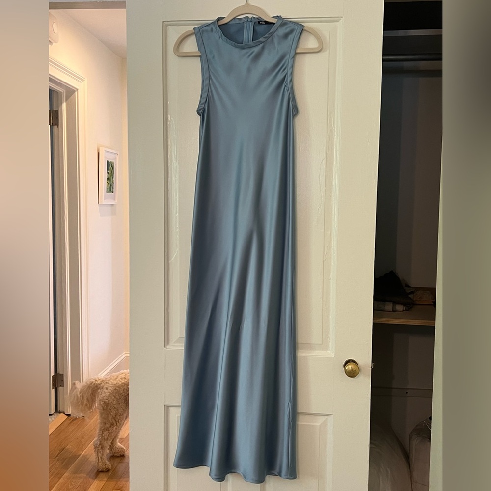 Zara blue silk midi dress